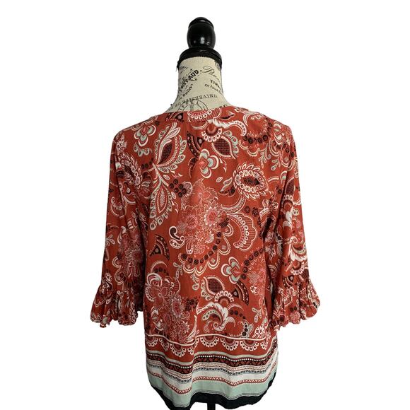 Ann Taylor Factory Boho Blouse Cotton Blend Bell Sleeves women’s size medium - Picture 7 of 11